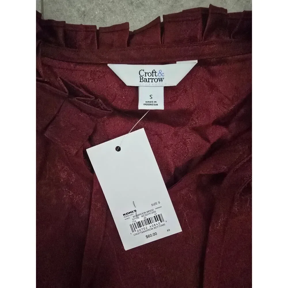 Croft & Barrow Ruffle-Neck Dress Victorian Midi Dark Red Floral Women's Size S